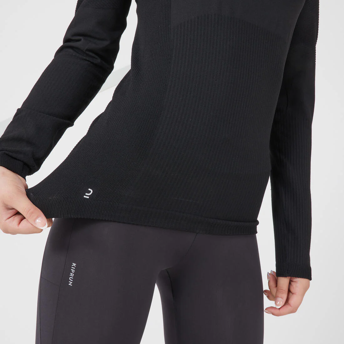 Playera de running de manga larga sin costuras para mujer Kiprun Skincare negro - Image 6