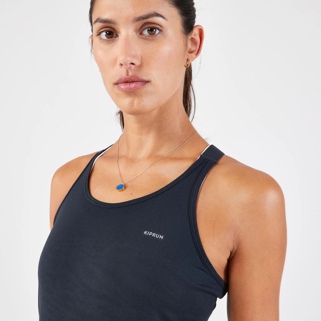 Playera de running sin mangas ni costuras negro con gris para mujer Run 500 - Image 4