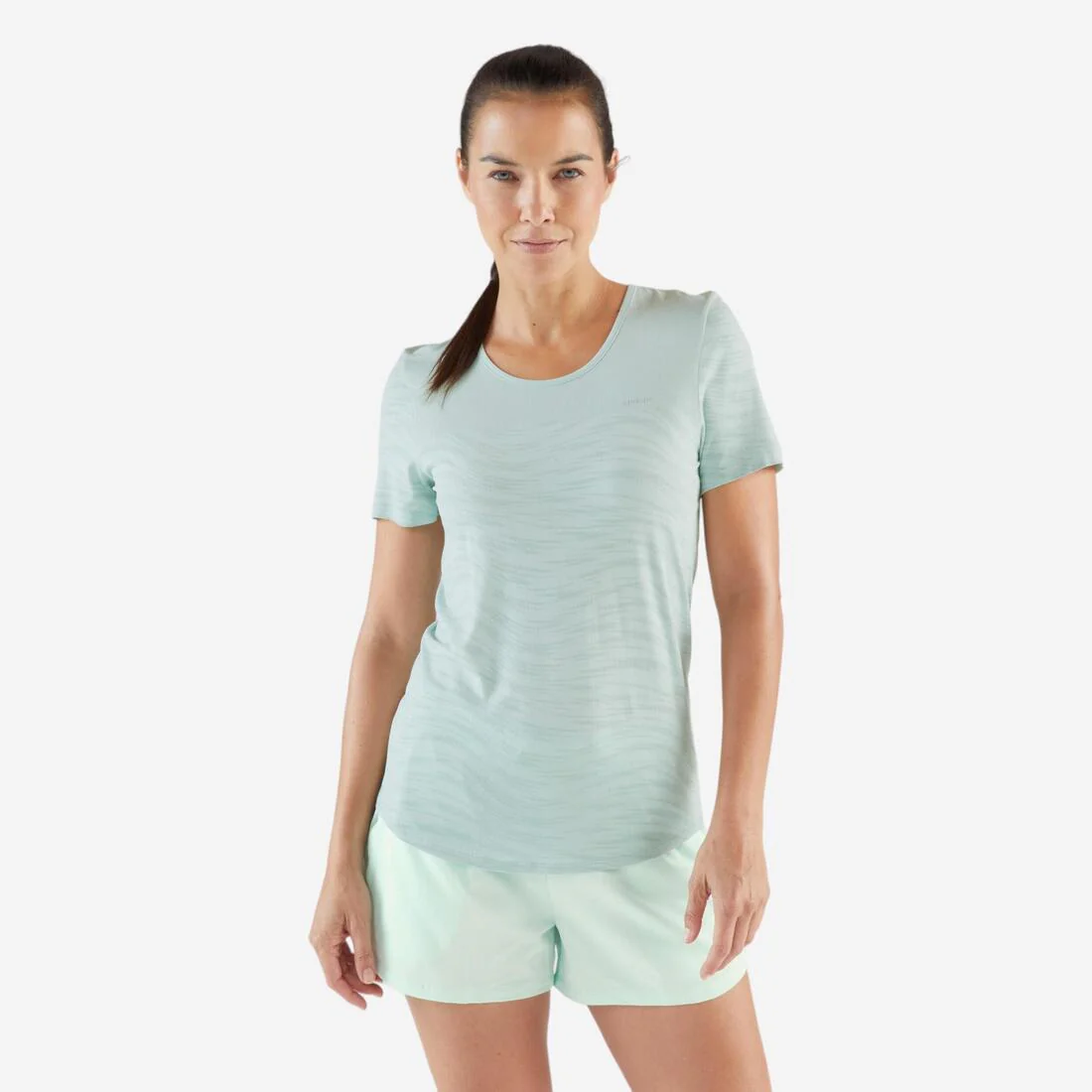 Playera de running y trail sin costuras verde para mujer Kiprun Run 500 Confort