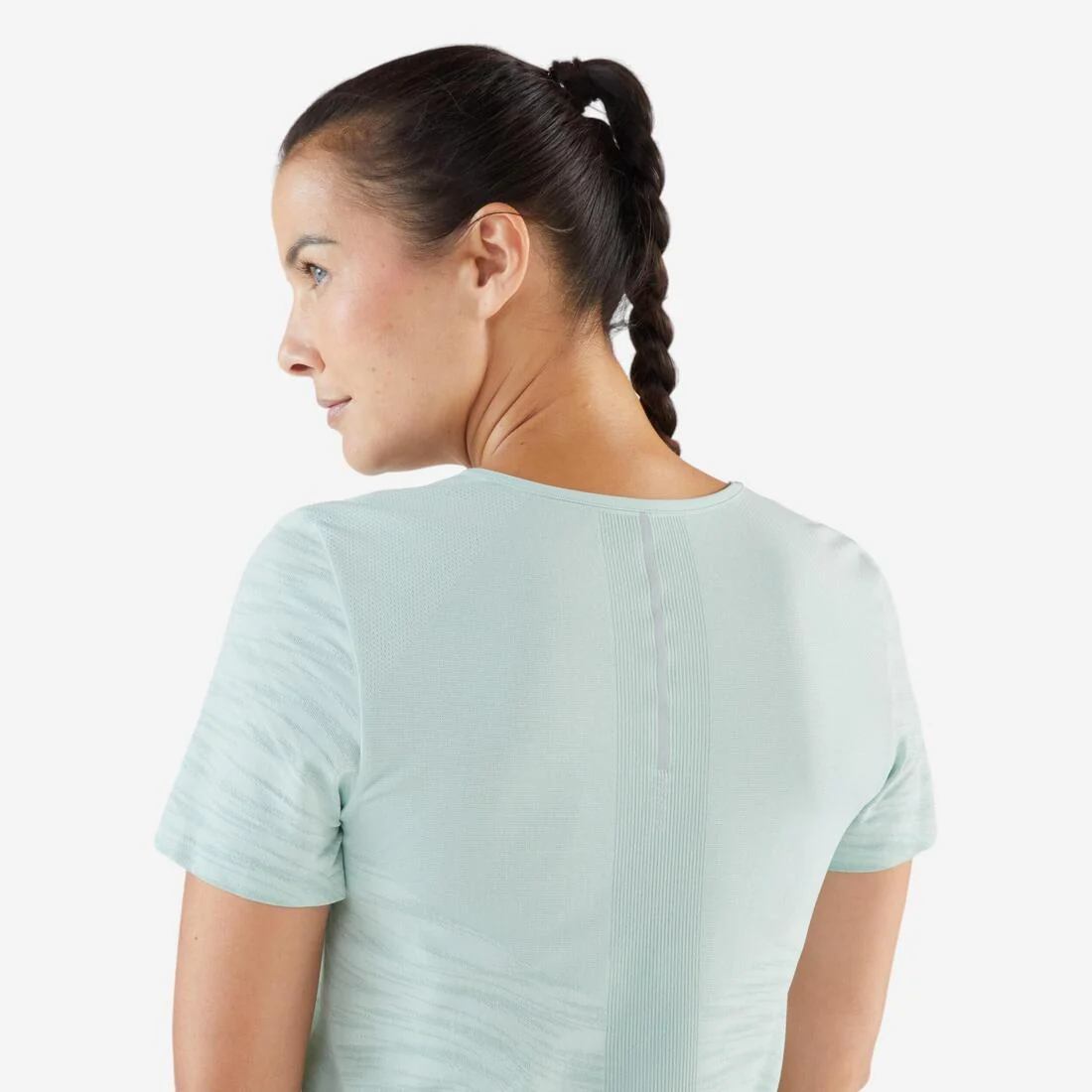 Playera de running y trail sin costuras verde para mujer Kiprun Run 500 Confort - Image 3