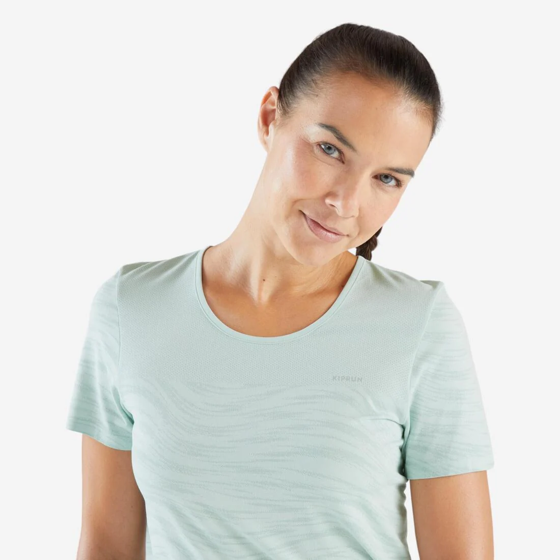 Playera de running y trail sin costuras verde para mujer Kiprun Run 500 Confort - Image 4