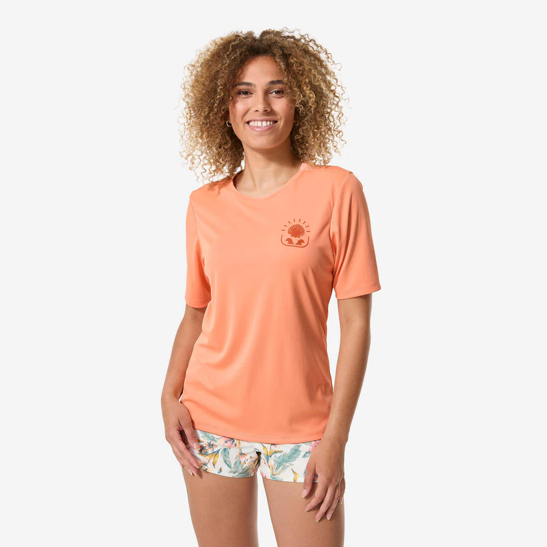 Playera de surf anti-UV con UPF50+ de manga corta beige para mujer Malou