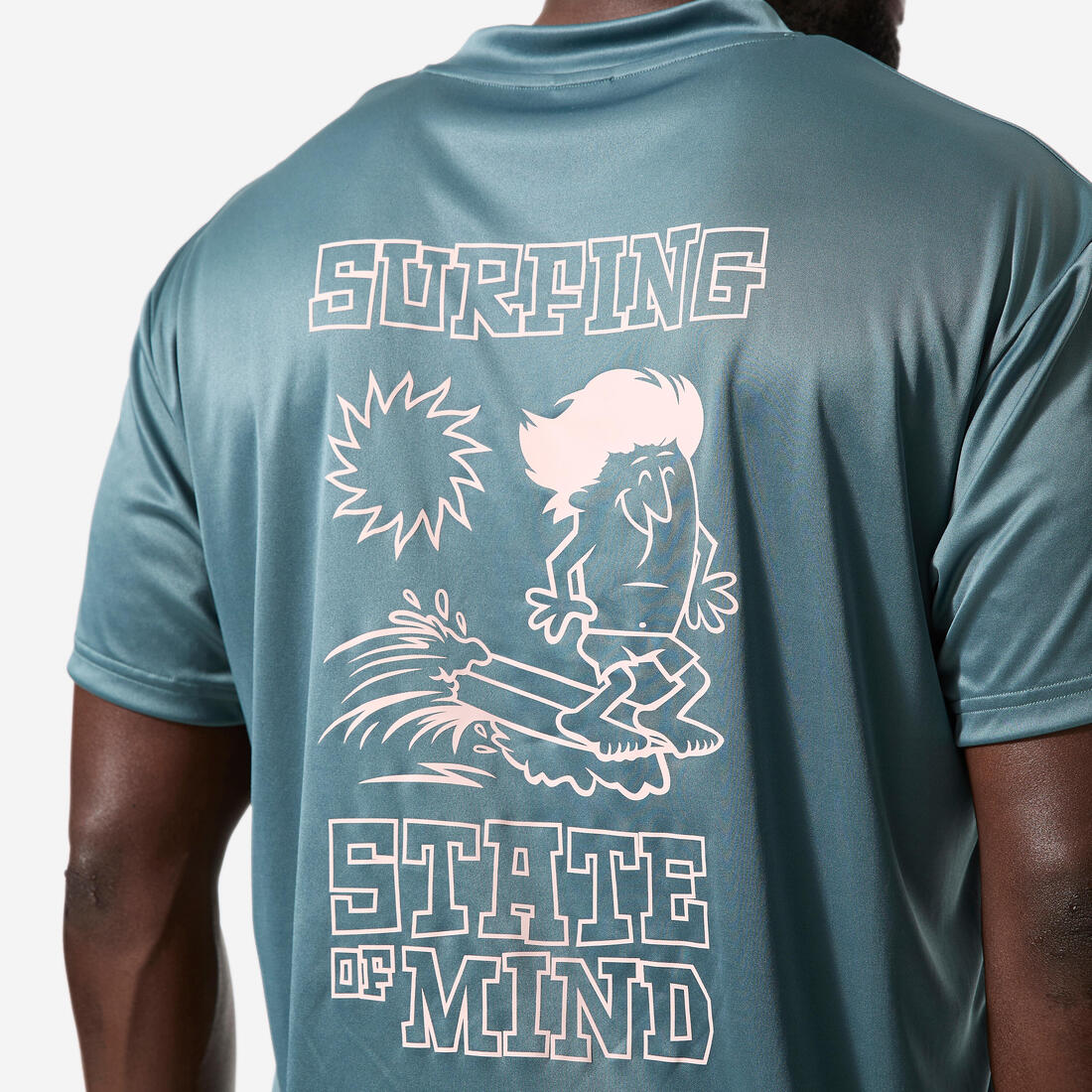 Playera de surf anti-UV de corte holgado con manga corta verde para hombre - Image 5
