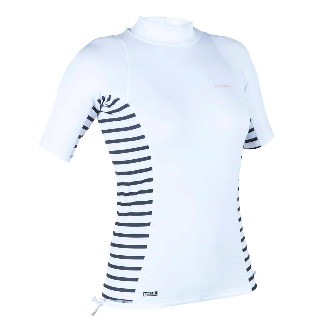 Playera de surf anti-UV de manga corta azul marino blanco y gris para mujer 500 - Image 8