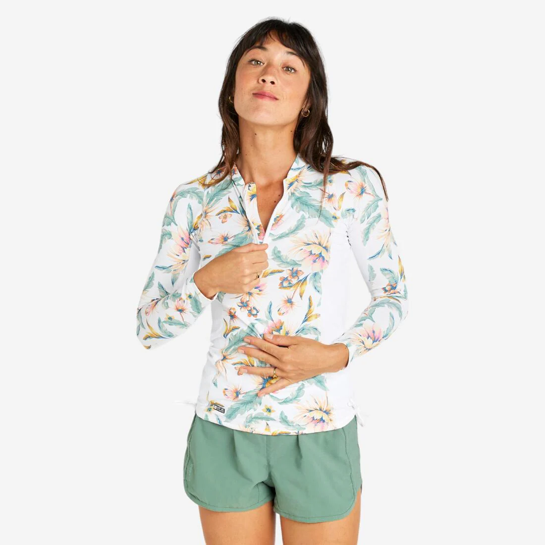 Playera de surf anti-UV de manga corta blanca para mujer 500 Belly - Image 3