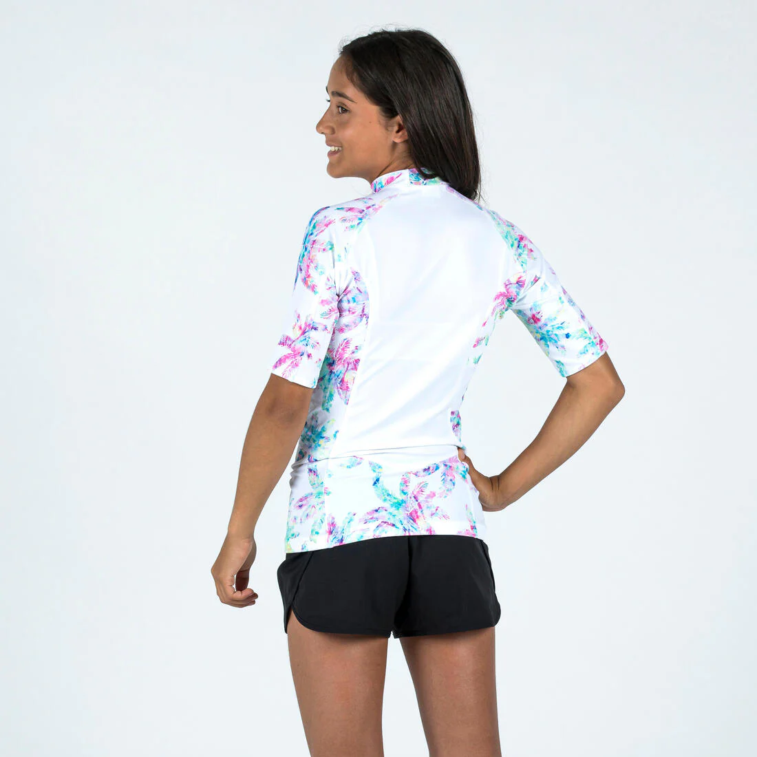 Playera de surf anti-UV de manga corta blanca para niños 500 Palm - Image 3