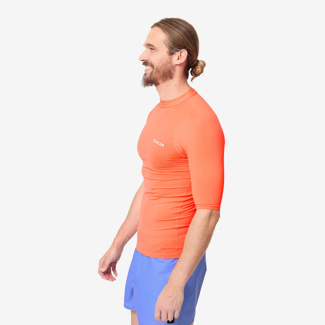 Playera de surf anti-UV de manga corta naranja fluorescente para hombre 100 - Image 10