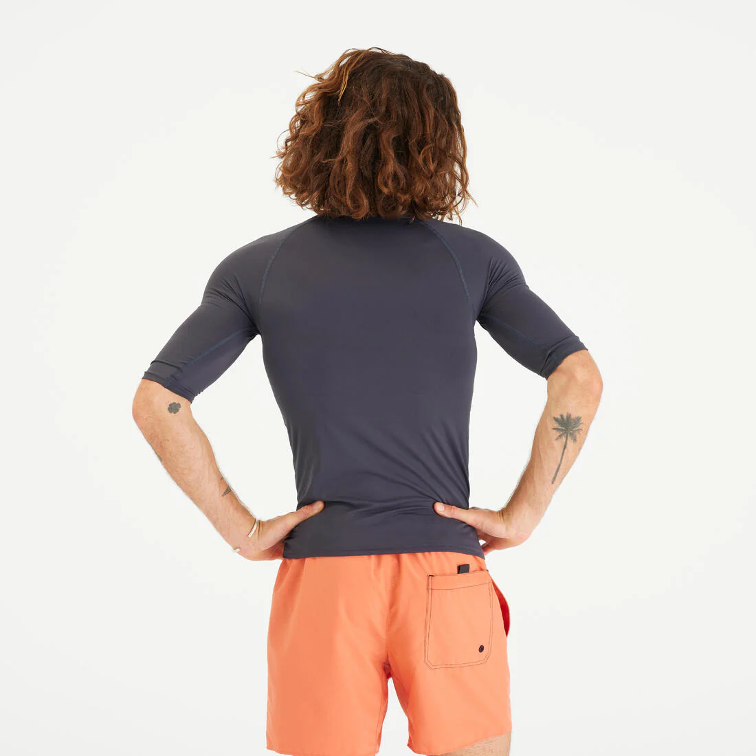 Playera de surf anti-UV de manga corta naranja fluorescente para hombre 100 - Image 14