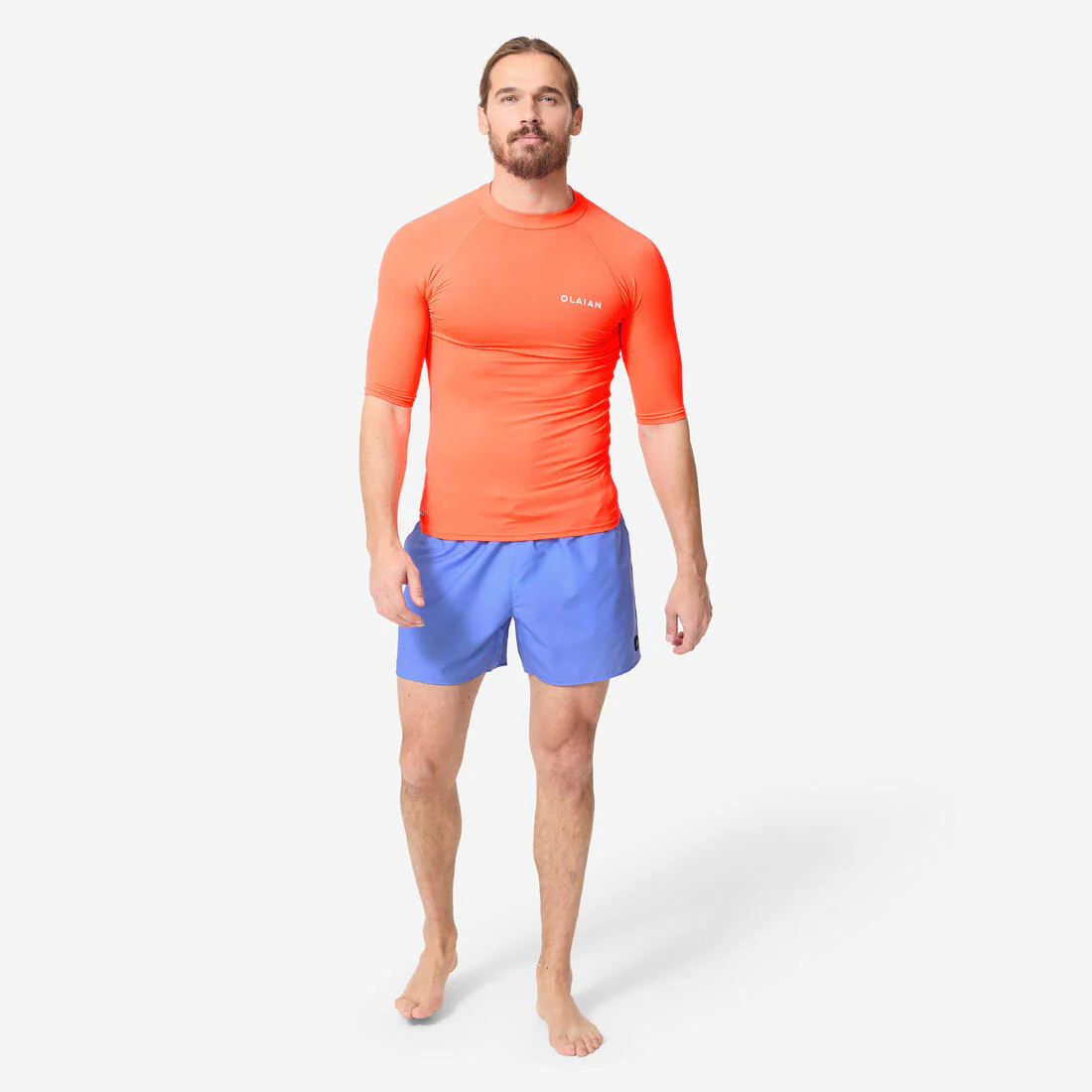 Playera de surf anti-UV de manga corta naranja fluorescente para hombre 100 - Image 6