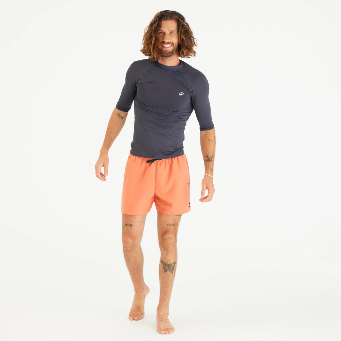Playera de surf anti-UV de manga corta naranja fluorescente para hombre 100 - Image 8