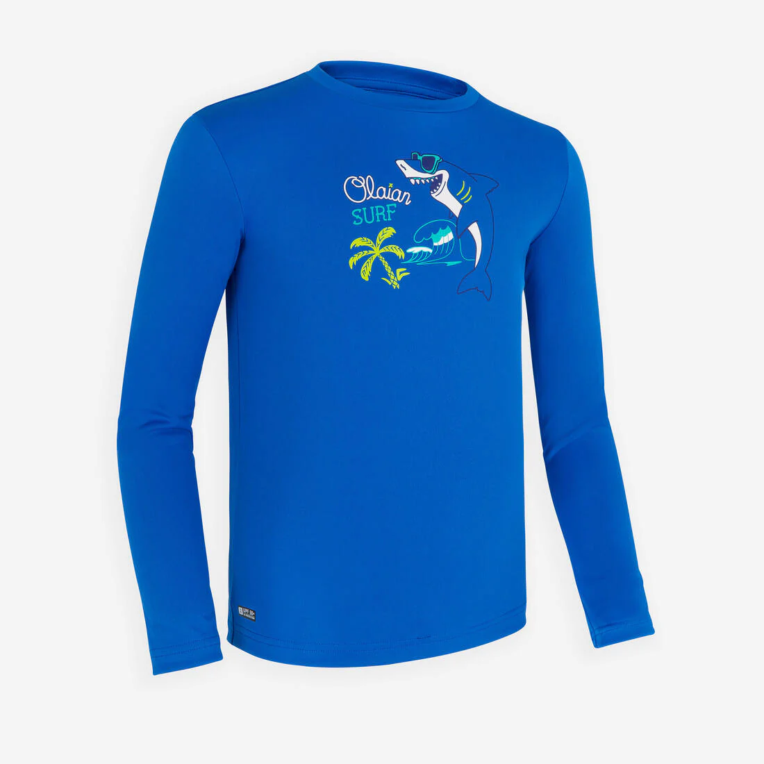 Playera de surf anti-UV de manga larga azul con estampado para niños Kid100