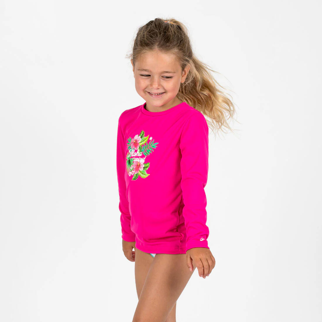 Playera de surf anti-UV de manga larga azul con estampado para niños Kid100 - Image 2