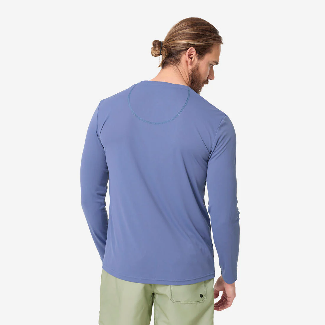 Playera de surf anti-UV de manga larga azul para hombre - Image 4