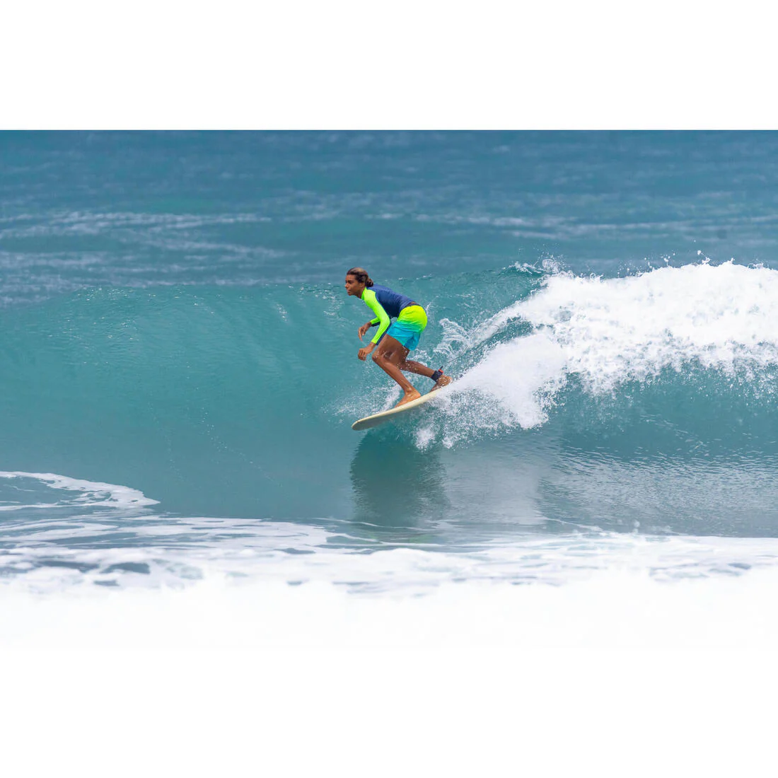 Playera de surf anti-UV de manga larga verde para niños 500 - Image 7