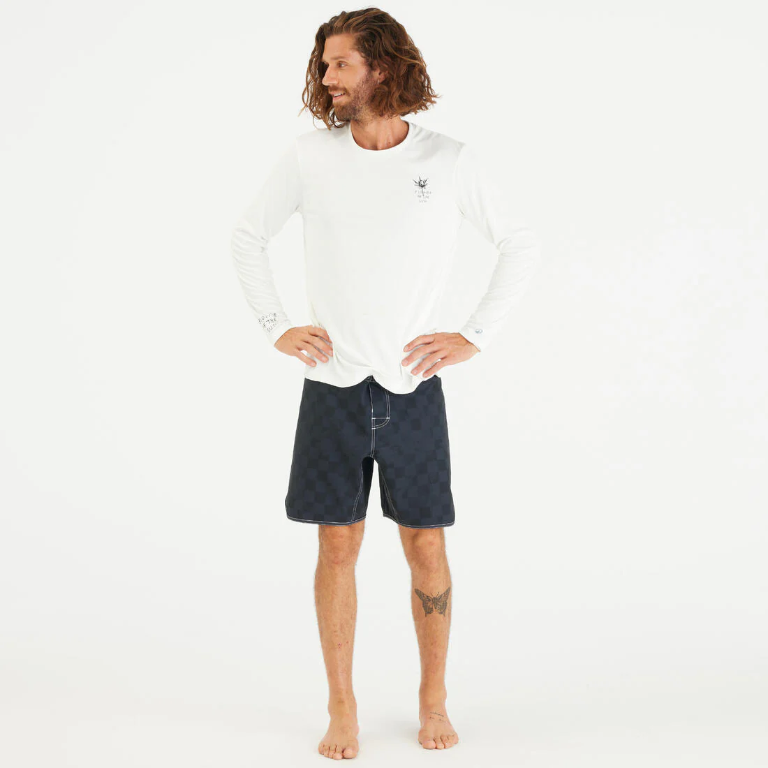 Playera de surf con UPF 50+ de manga corta blanca para hombre Flower - Image 3
