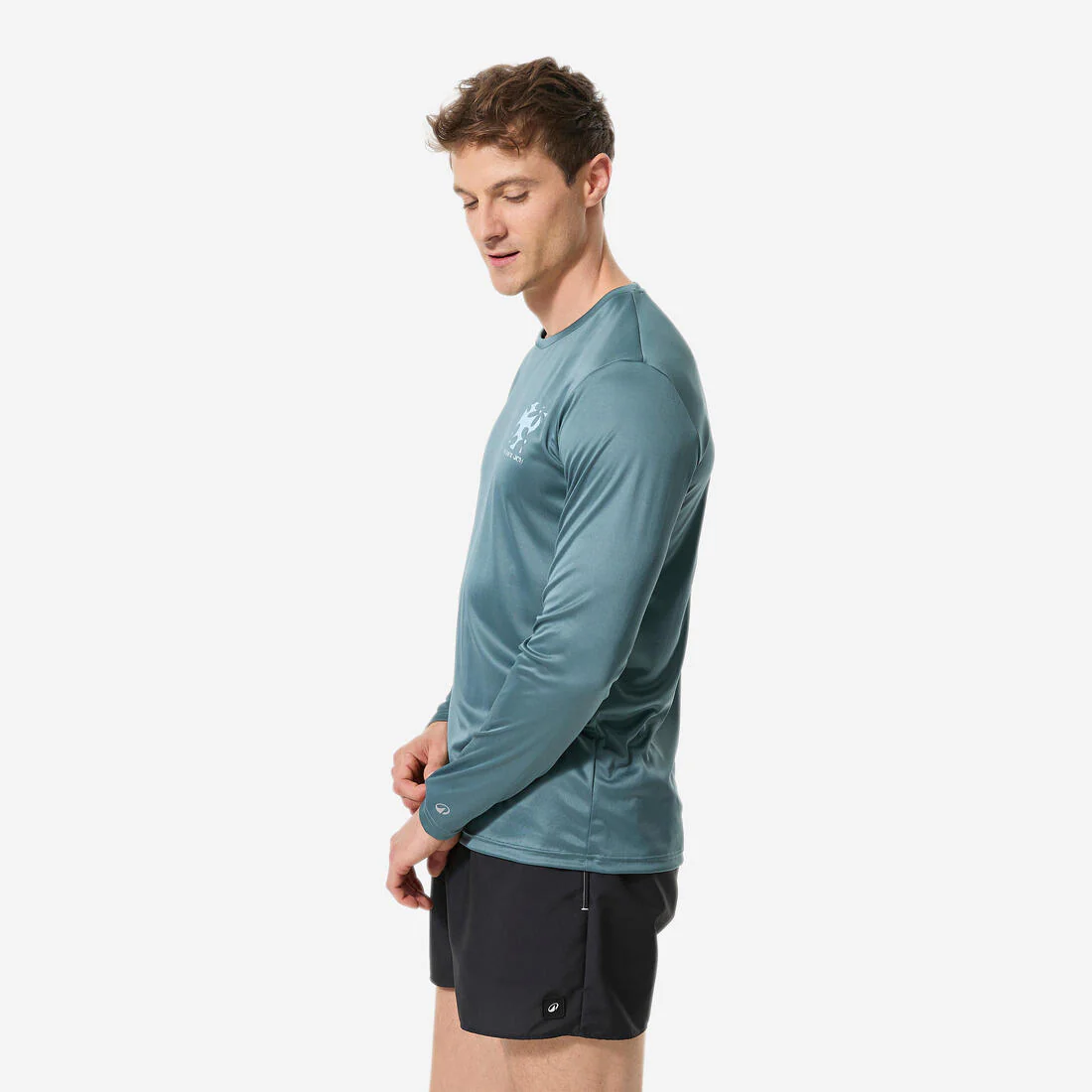 Playera de surf con UPF 50+ de manga corta blanca para hombre Flower - Image 9