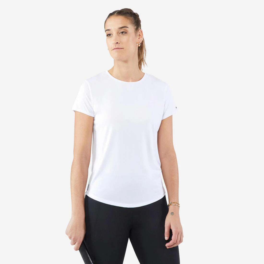 Playera de tenis de cuello redondo blanca para mujer Dry Essentiel 100