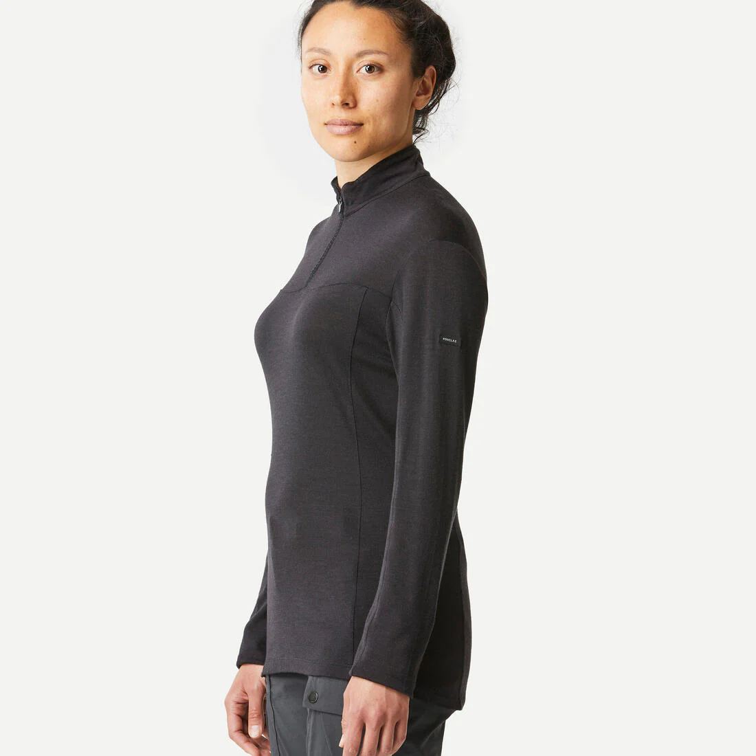 Playera de trekking de lana merino de manga larga y cuello con cierre MT500 - Image 2