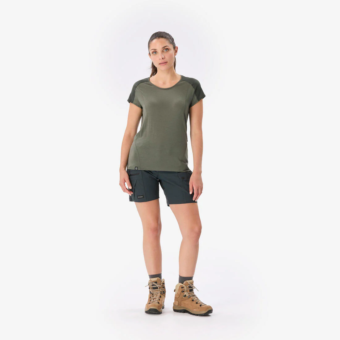 Playera de trekking de manga corta de lana merina para mujer MT500 - Image 3