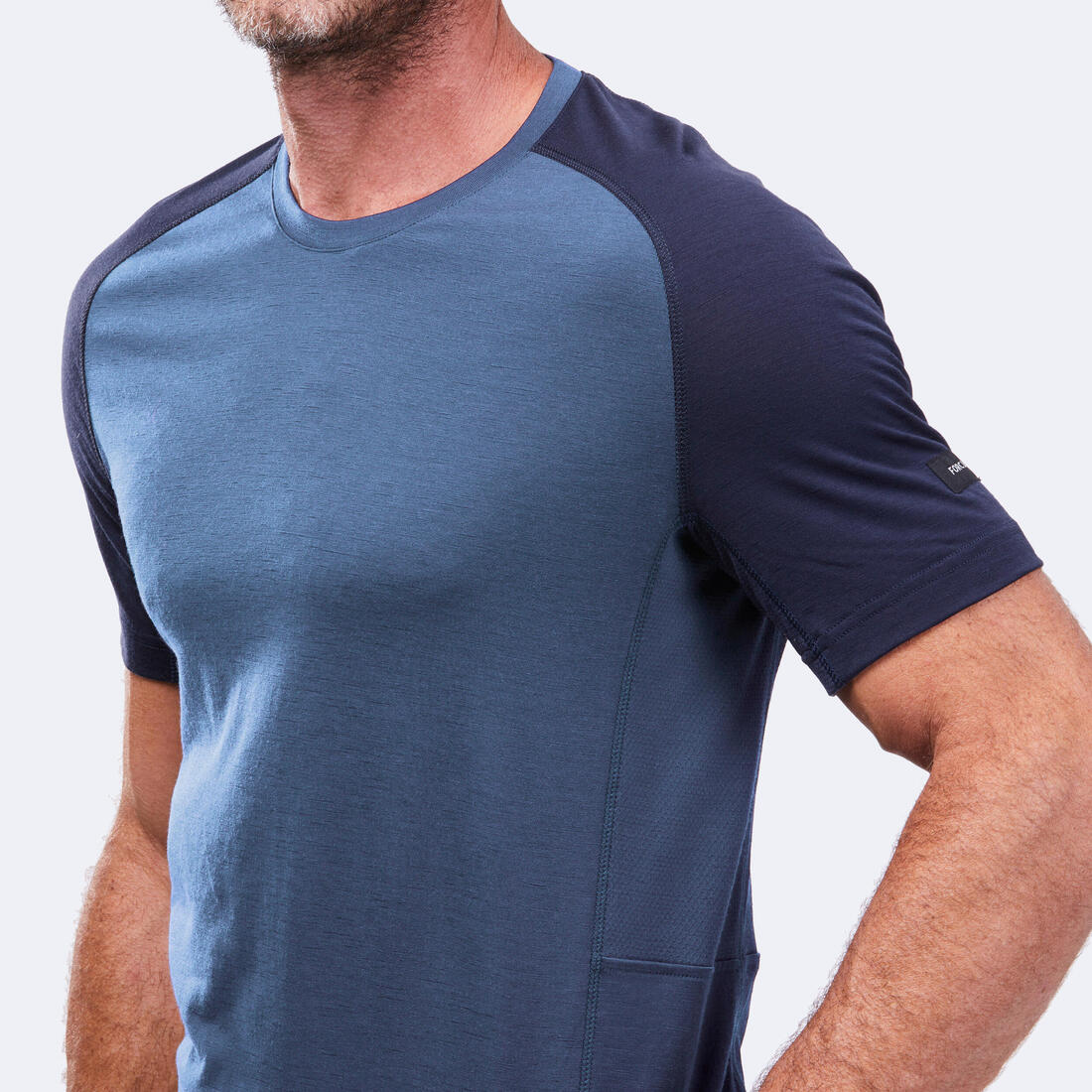 Playera de trekking de manga corta y lana merina azul para hombre MT500 - Image 3