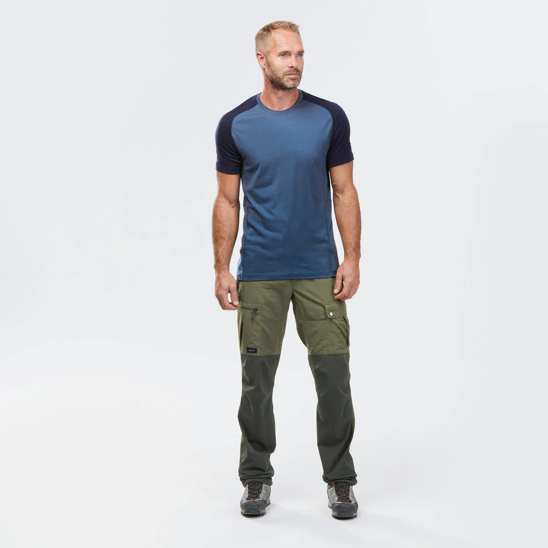 Playera de trekking de manga corta y lana merina azul para hombre MT500 - Image 4