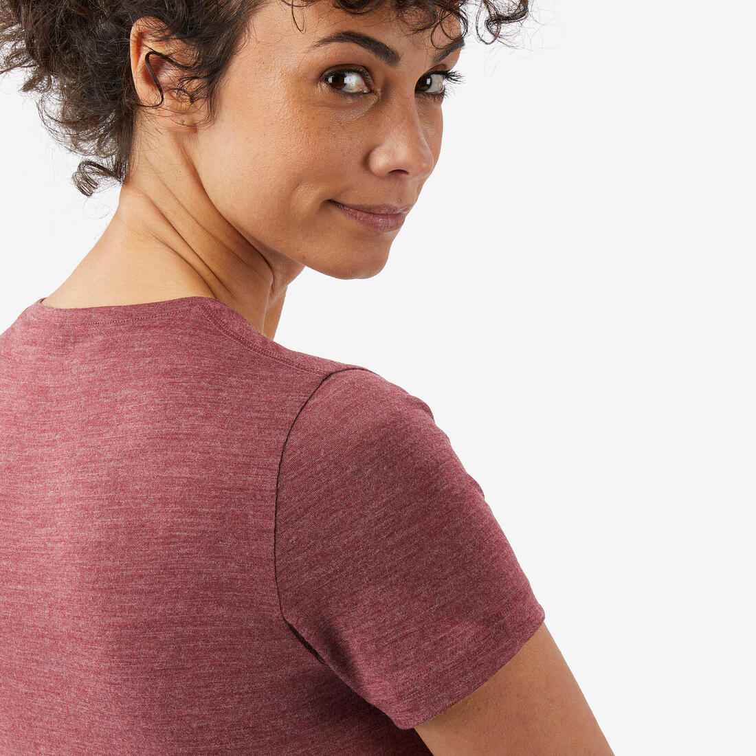 Playera de trekking de manga corta de lana merina café para mujer Travel 500 - Image 10