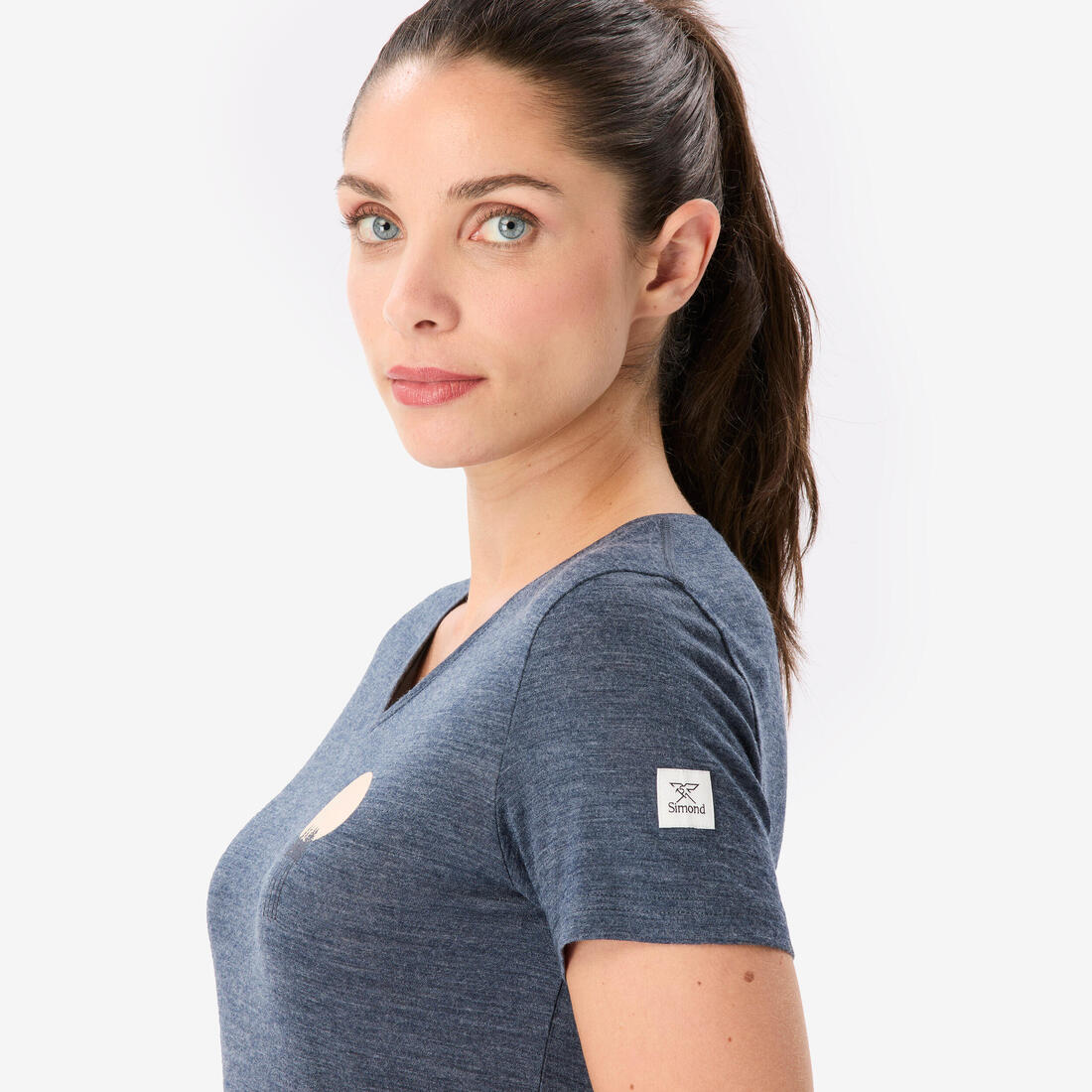 Playera de trekking de manga corta de lana merina café para mujer Travel 500 - Image 5