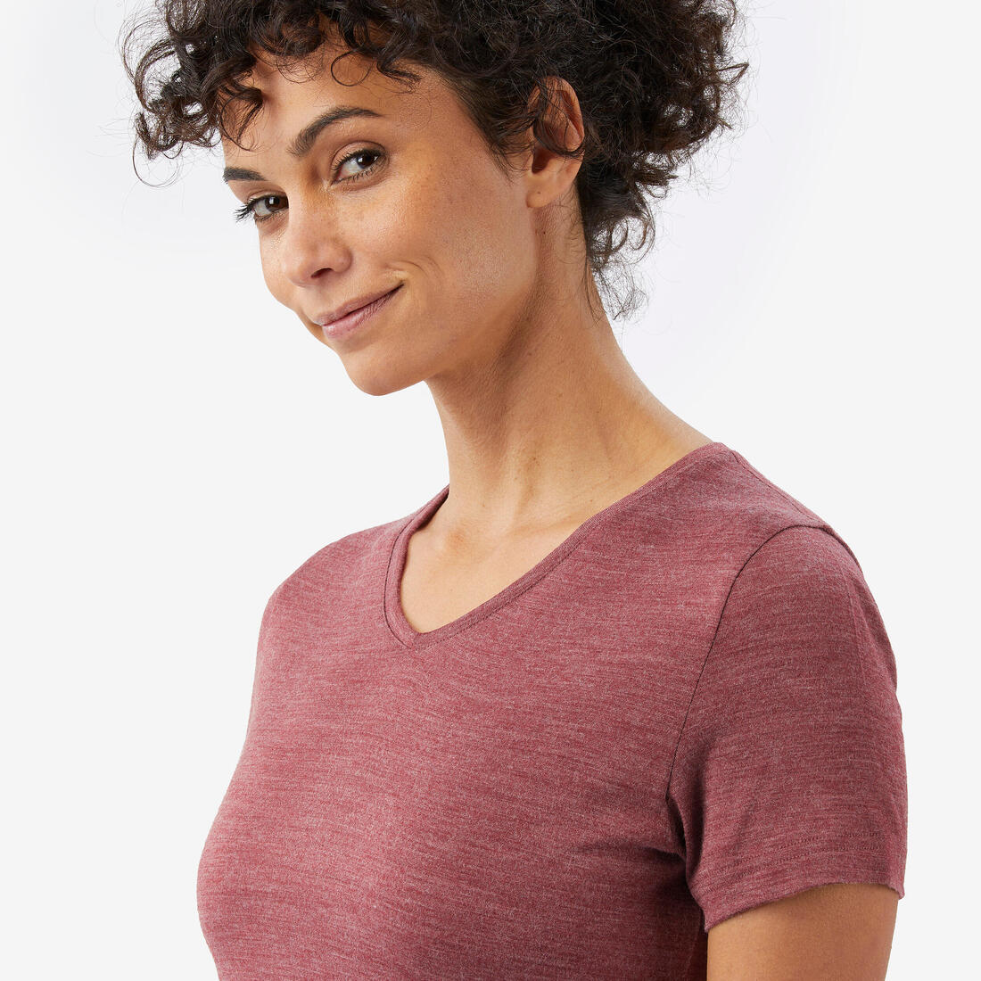 Playera de trekking de manga corta de lana merina café para mujer Travel 500 - Image 6