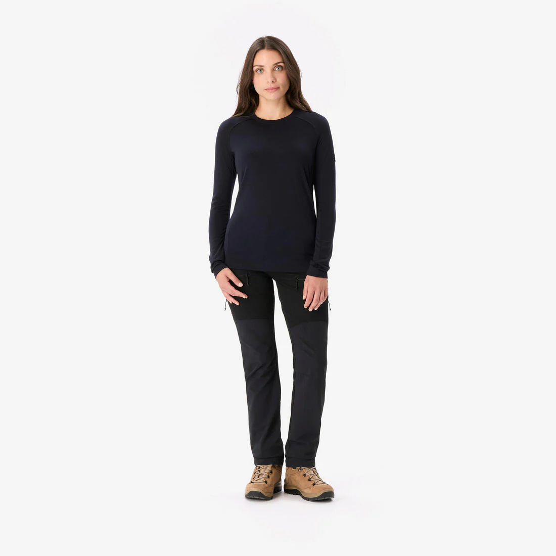 Playera de trekking de manga larga de lana merino azul para mujer Merino Resist - Image 2