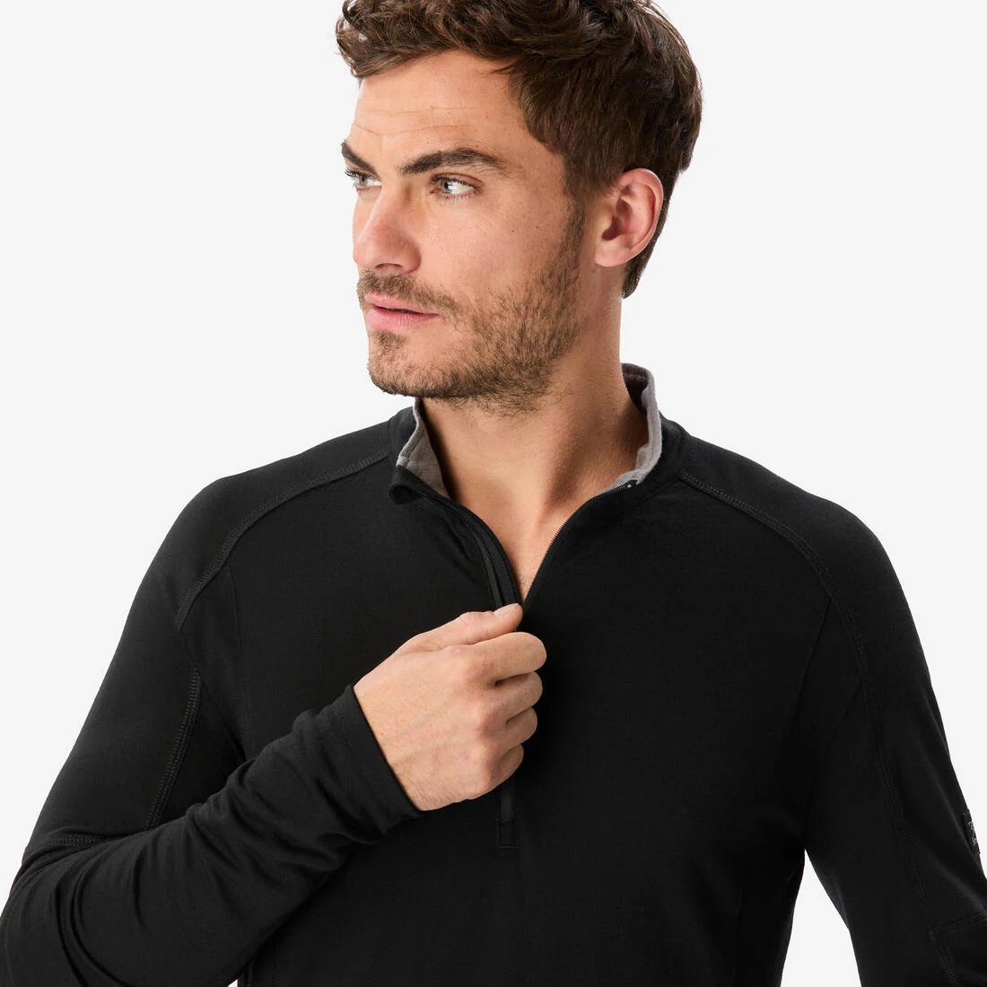 Playera de trekking en montaña de manga larga y lana merino para hombre MT500 - Image 5