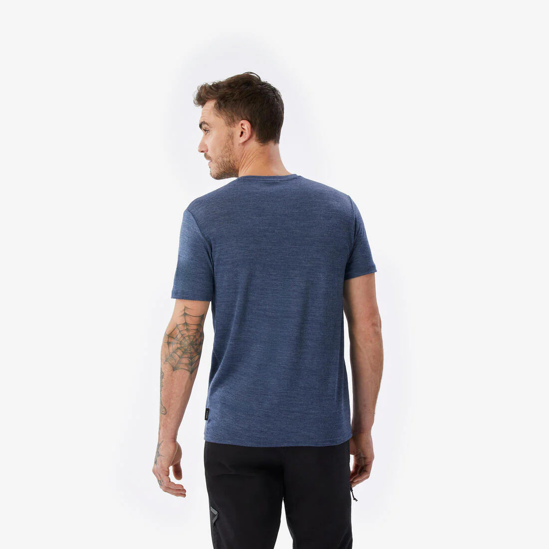 Playera de viaje de trekking de manga corta y lana merino azul para hombre - Image 5