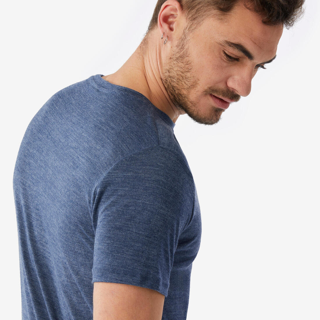 Playera de viaje de trekking de manga corta y lana merino azul para hombre - Image 7