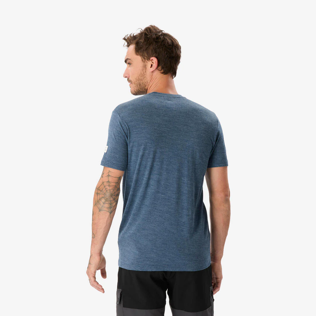 Playera de viaje de trekking de manga corta y lana merino azul para hombre - Image 8