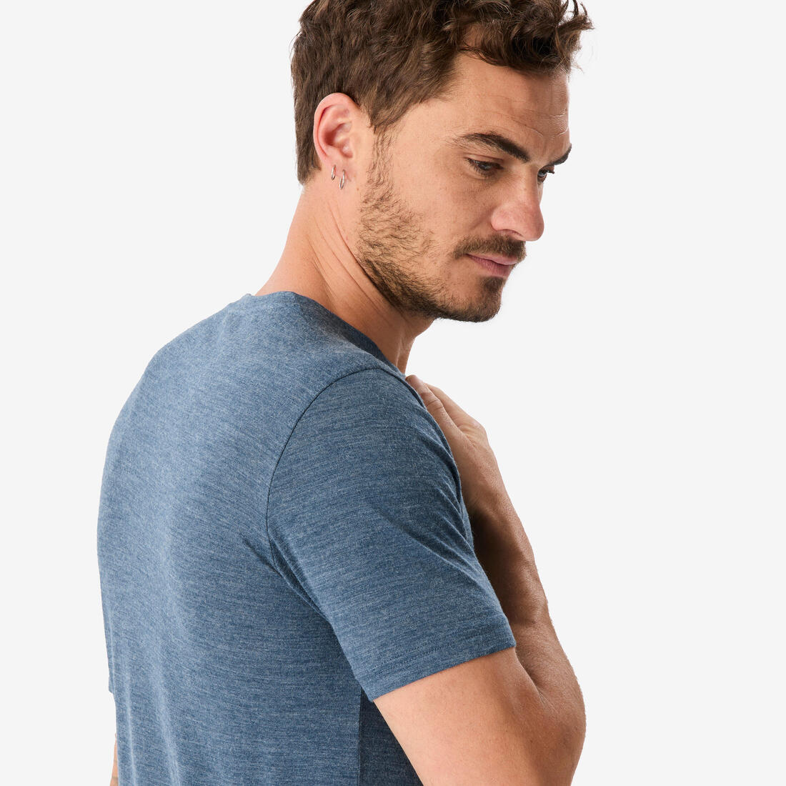 Playera de viaje de trekking de manga corta y lana merino azul para hombre - Image 9
