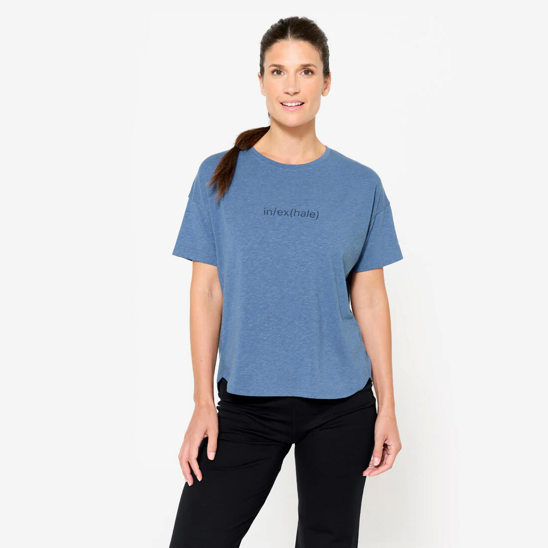 Playera de yoga de manga corta azul para mujer