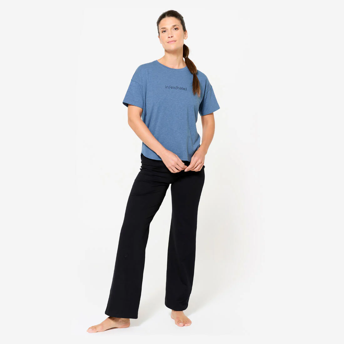 Playera de yoga de manga corta azul para mujer - Image 2