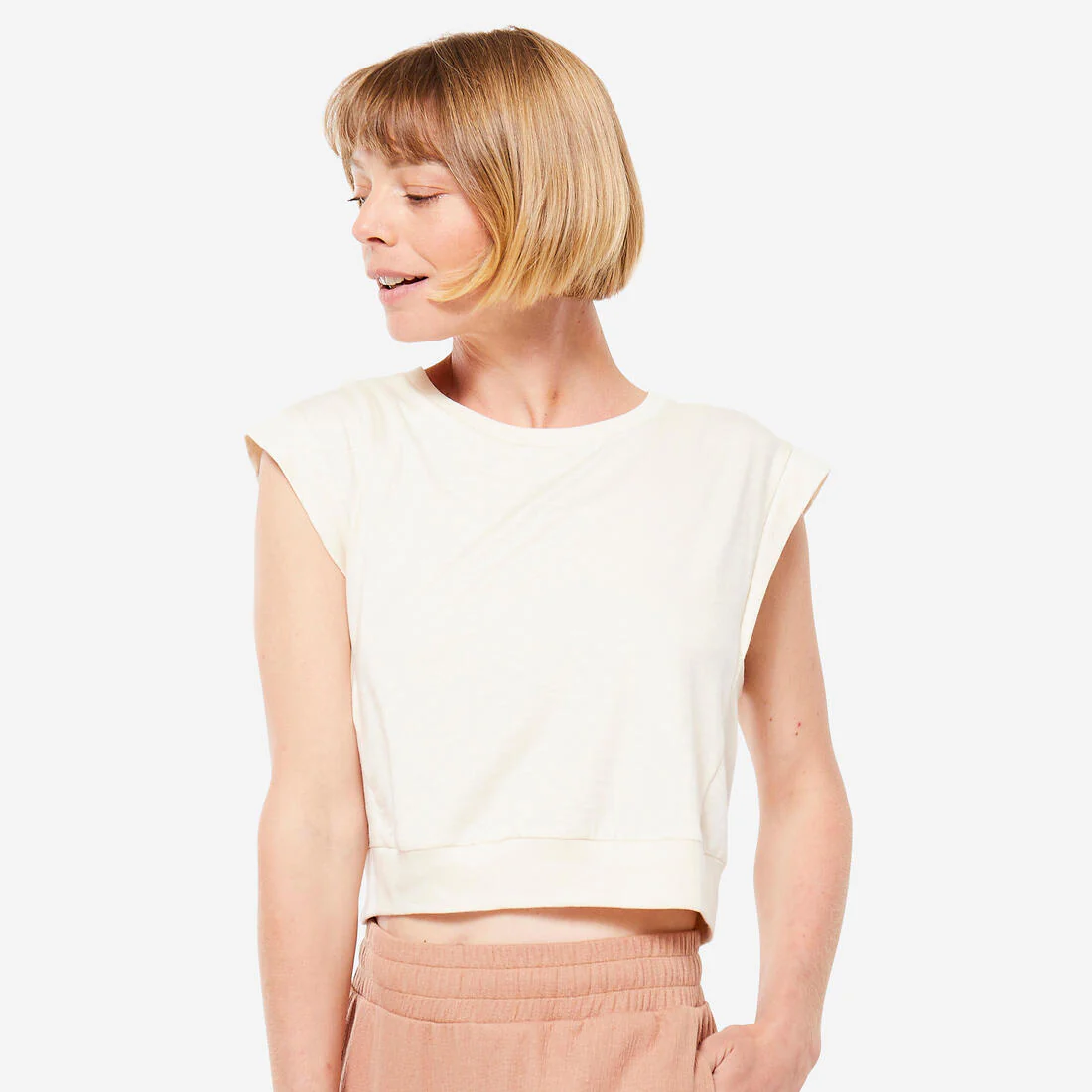 Playera de yoga tipo crop holgada beige