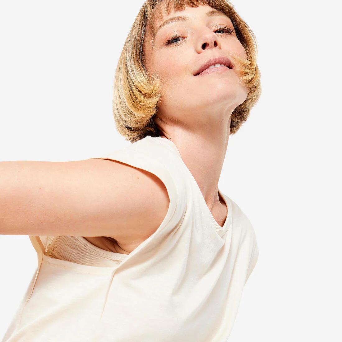 Playera de yoga tipo crop holgada beige - Image 3