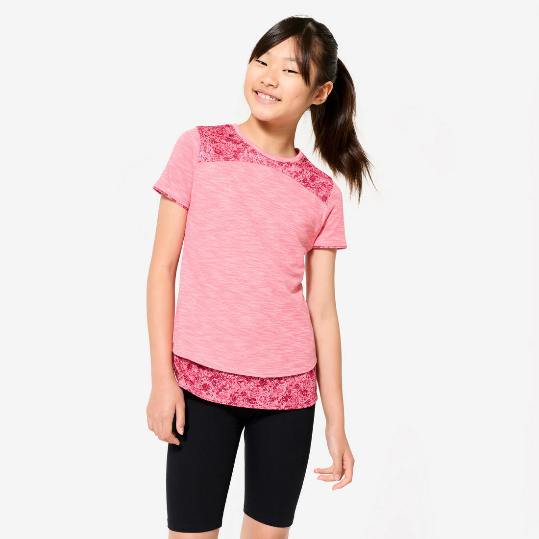 Playera deportiva 2 en 1 rosa con estampado para niños
