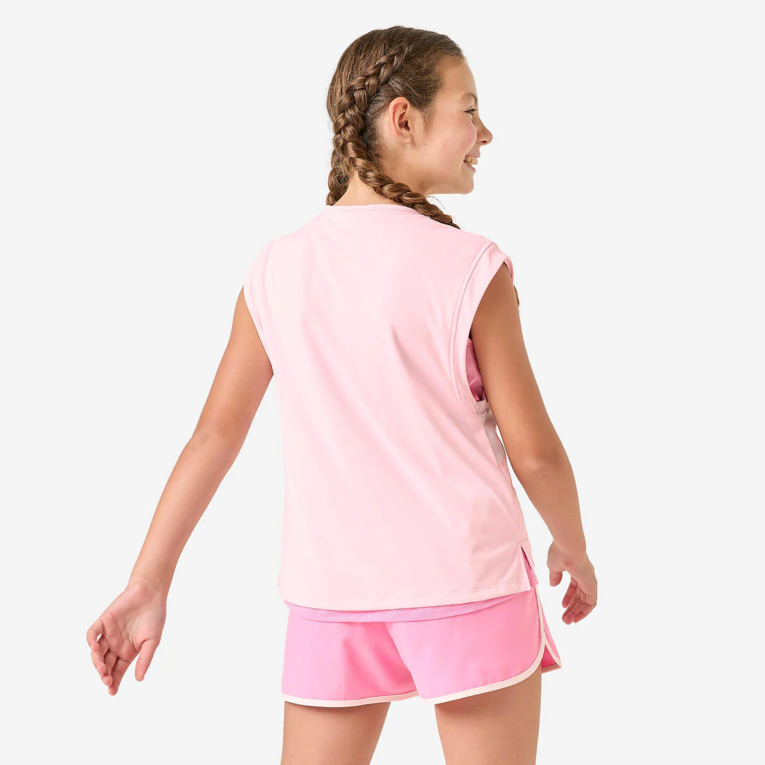Playera deportiva 2 en 1 transpirable rosa bombón para niña - Image 4