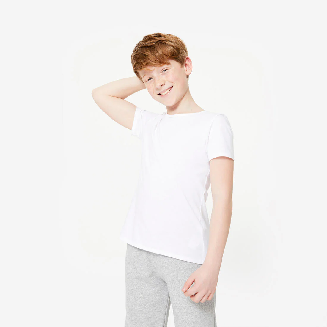 Playera deportiva básica 100 % algodón blanca para niños