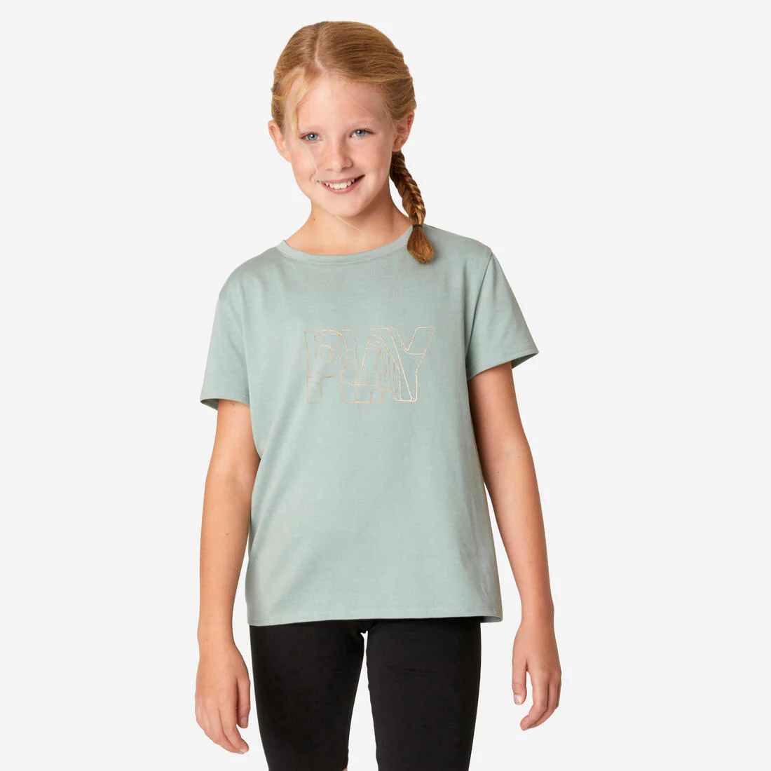 Playera deportiva de algodón verde para niños 500