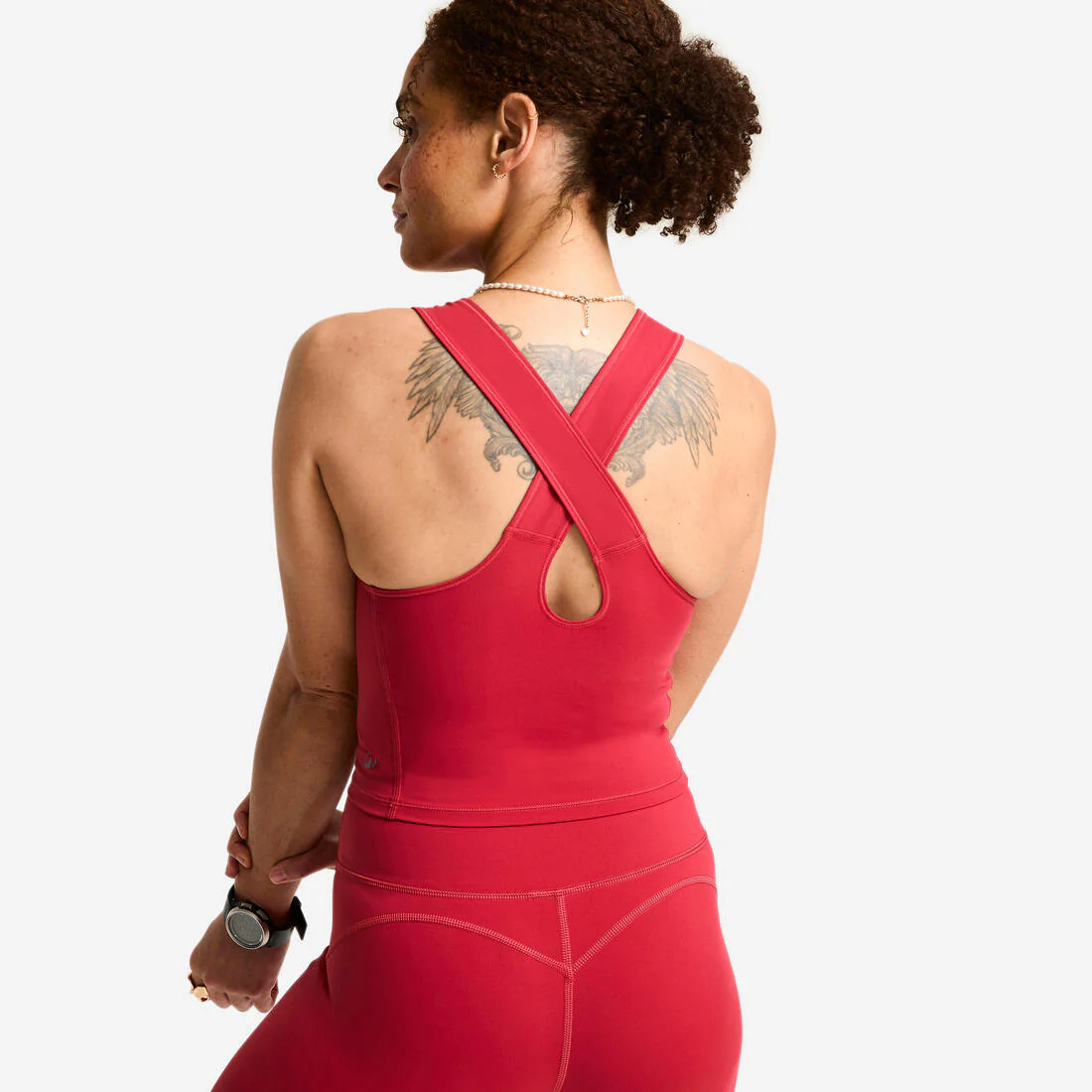 Playera deportiva sin mangas con corte crop moldeador rojo oscuro para mujer - Image 9