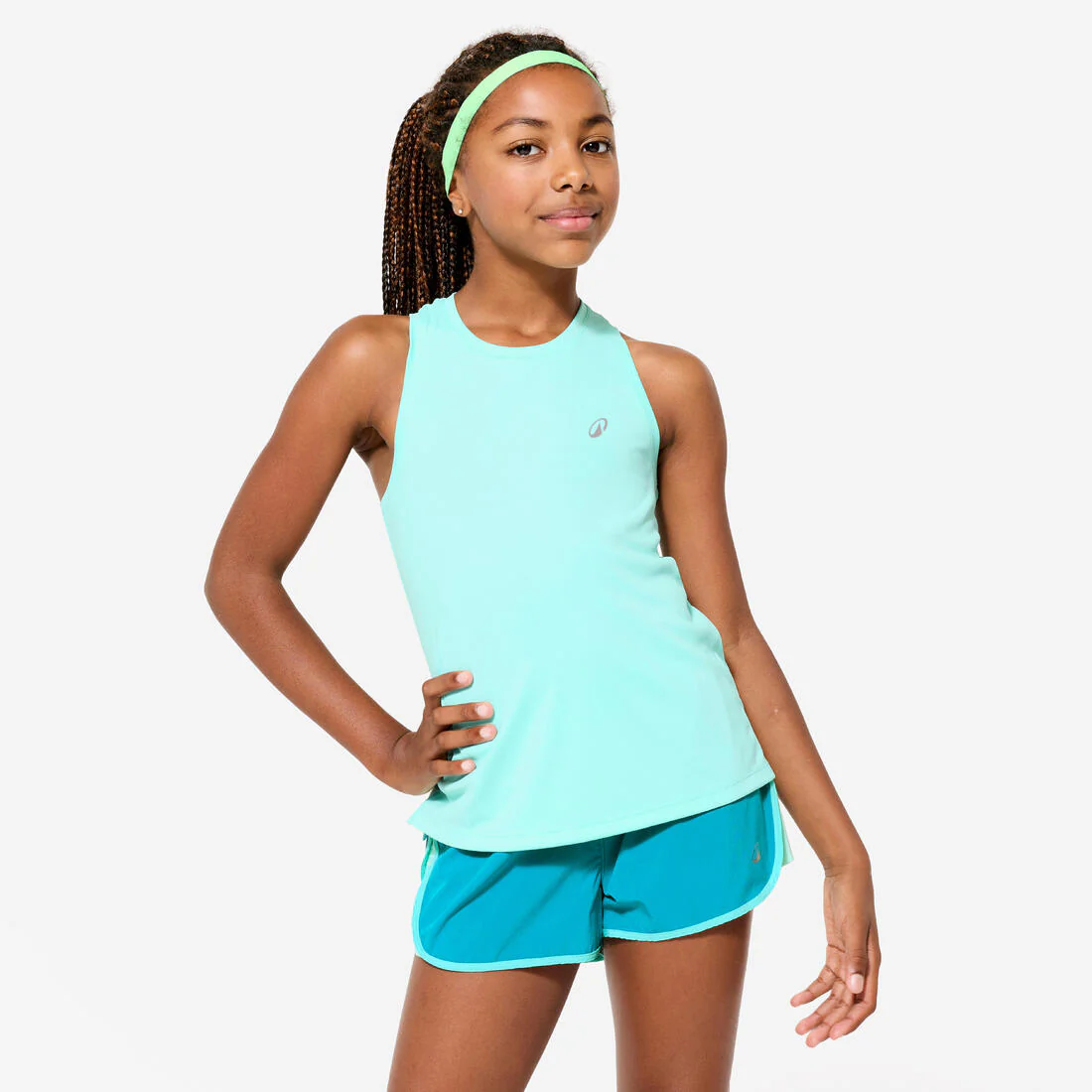 Playera deportiva sin mangas transpirable verde para niña