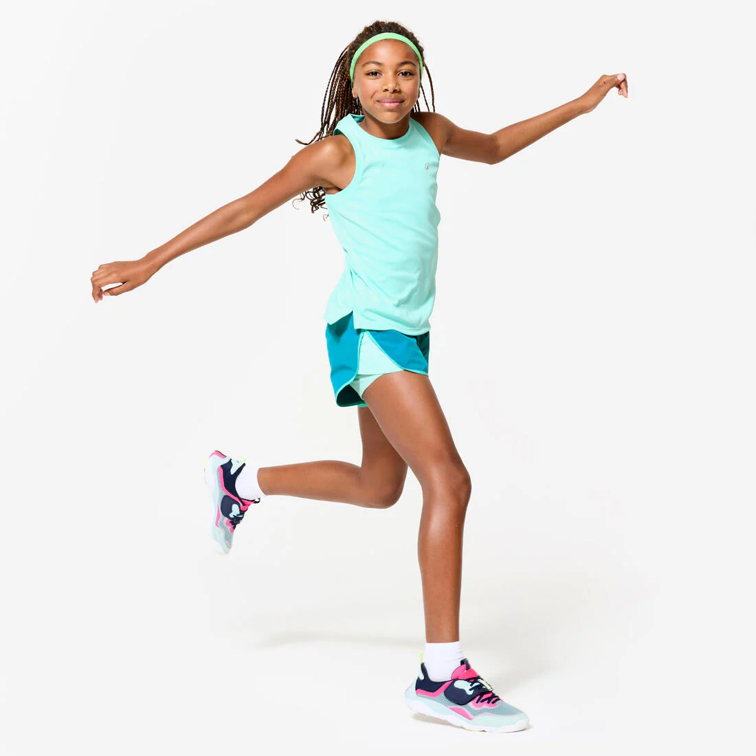 Playera deportiva sin mangas transpirable verde para niña - Image 2
