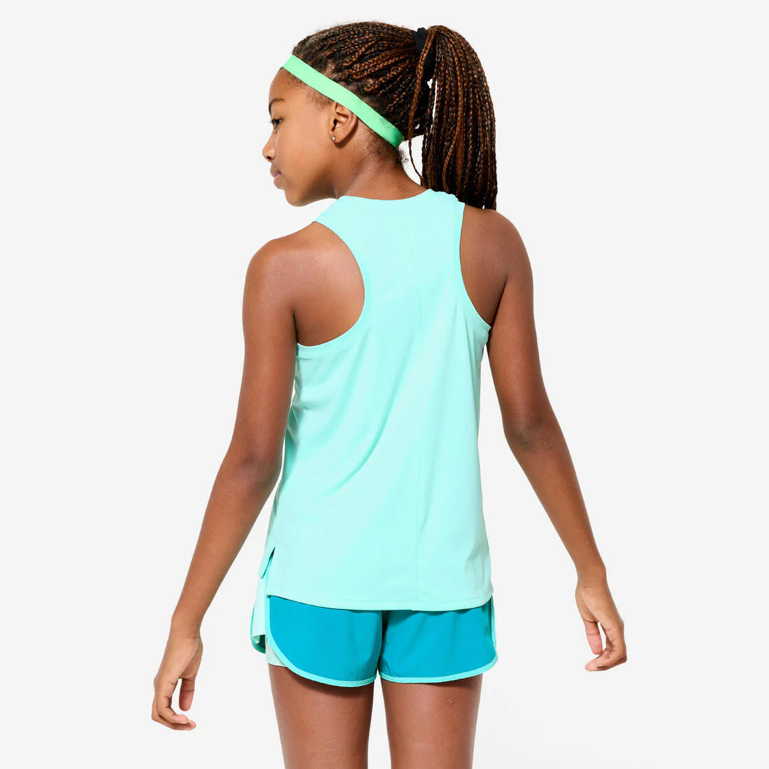 Playera deportiva sin mangas transpirable verde para niña - Image 4
