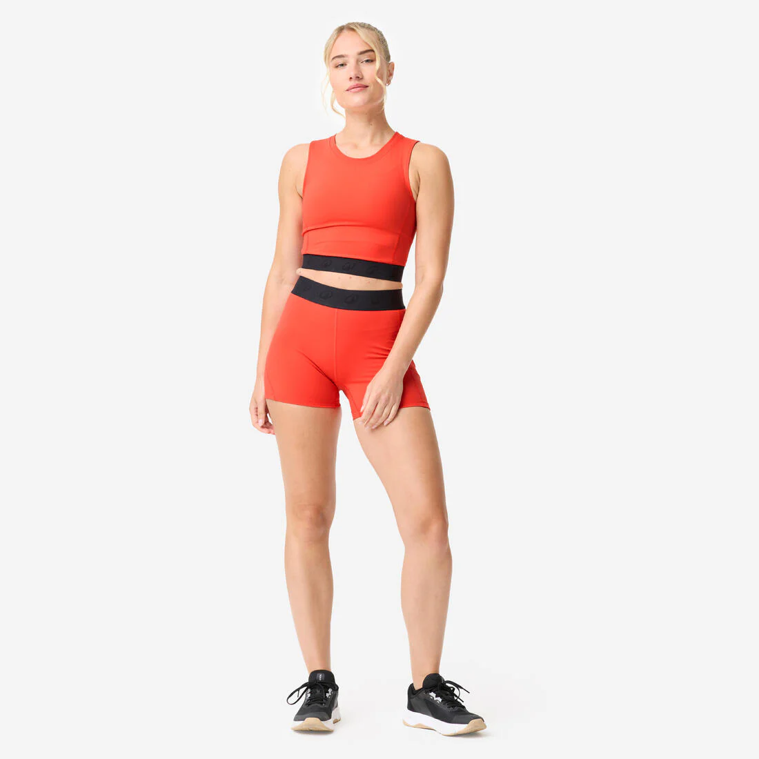 Playera deportiva tipo crop-top con cintura elástica negra para mujer - Image 3