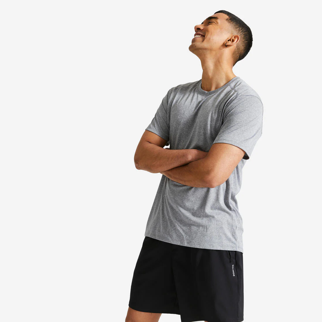 Playera Fitness Essential Hombre Gris Jaspeado Transpirable Cuello Redondo - Image 14