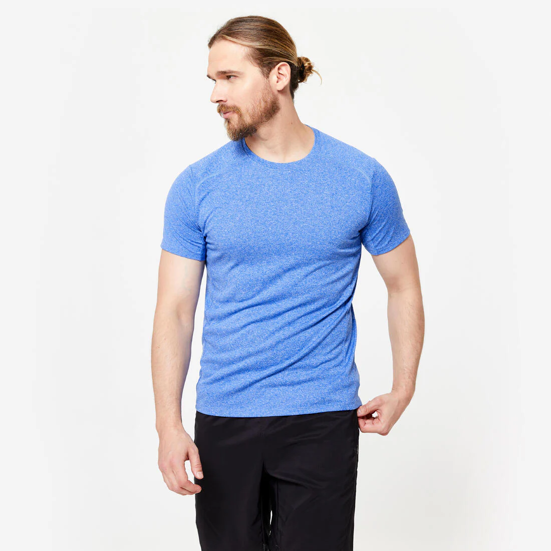 Playera Fitness Essential Hombre Gris Jaspeado Transpirable Cuello Redondo - Image 2