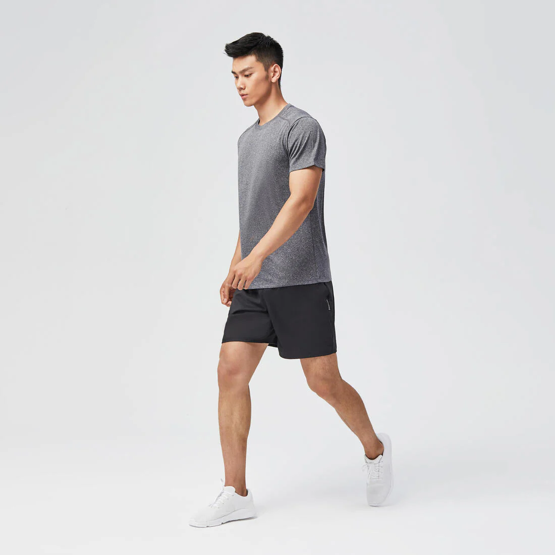 Playera Fitness Essential Hombre Gris Jaspeado Transpirable Cuello Redondo - Image 24